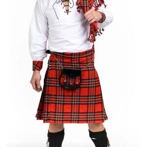 Scottish Design Tartans Kilt Mens 32 Red Black Plaid Costume Ren Faire Cosplay